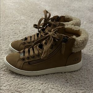 UGG Tan High-Top Sneakers with Shearling Lining